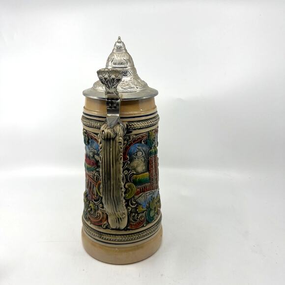 Vintage German Lidded Beer Stein Mug w/ "Siegestor" & "Hofbrau haus" & "Munchen" - Picture 4 of 9